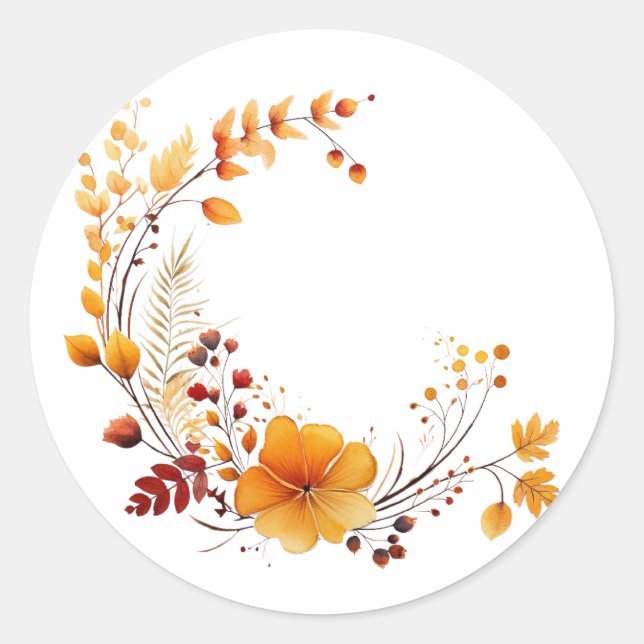Herbst Orange Wreath Runder Aufkleber (Vorderseite)