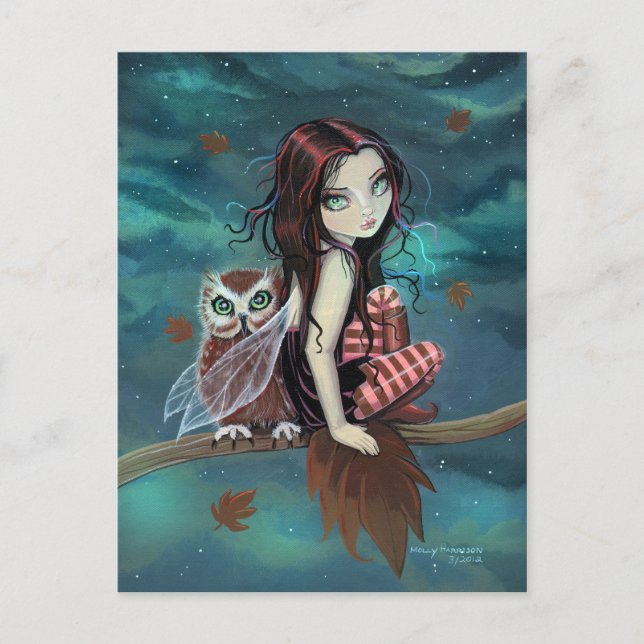 Herbst Owl Gothic Fantasy Fairy and Owl Postcard Postkarte (Vorderseite)