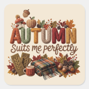 Herbst passt perfekt zu mir -Yarn Art Quadratischer Aufkleber