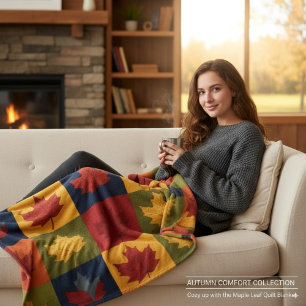 Herbst-Patchwork-Decken-Stil mit Ahornblättern Fleecedecke