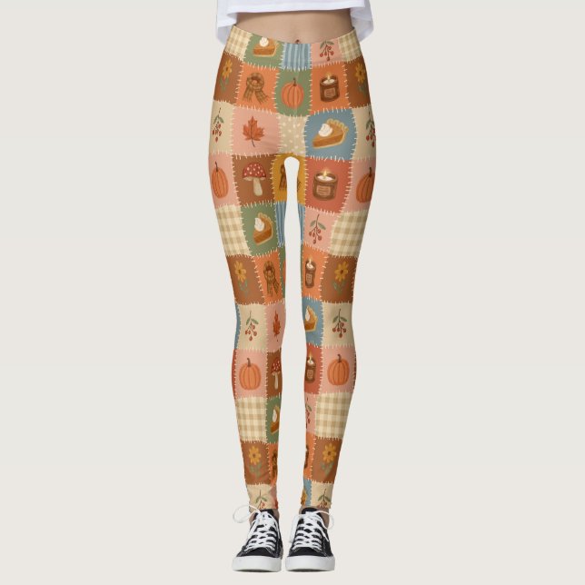 Herbst-Patchwork-Hermstmuster Leggings (Vorderseite)