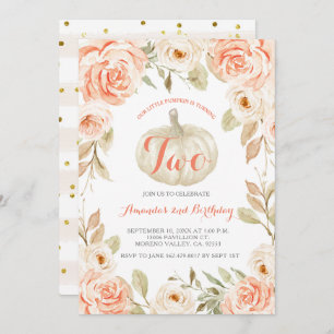 Herbst Peach Pumpkin 2. Geburtstag Einladung