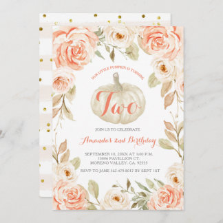 Herbst Peach Pumpkin 2. Geburtstag Einladung
