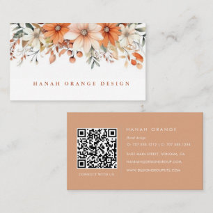 Herbst-Pfirsich QR-Code Aquarell Floral Geschäft Visitenkarte
