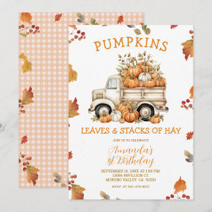 Herbst Pink Pumpkin Truck Girl Geburtstagsflora Einladung