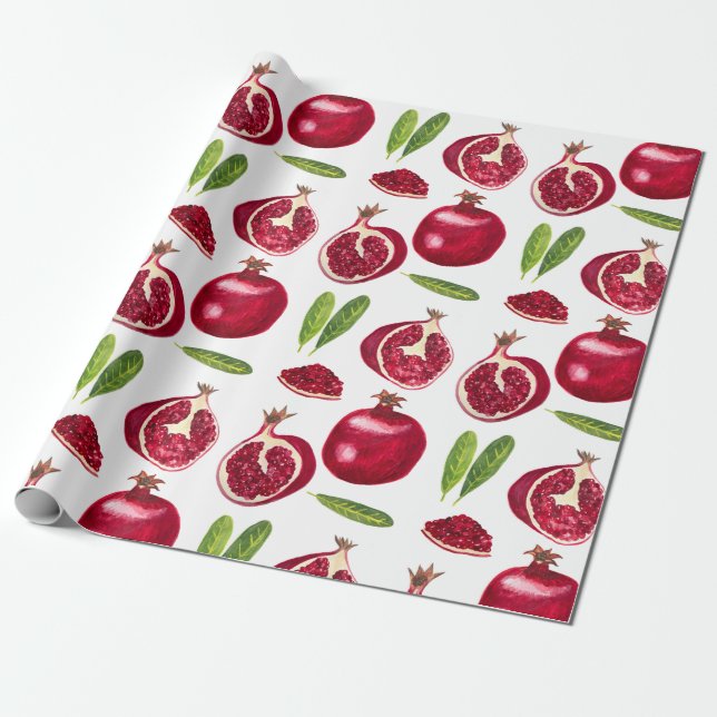 Herbst Pomegranate fruchtige Aquarell Geschenkpapier (Ungerollt)