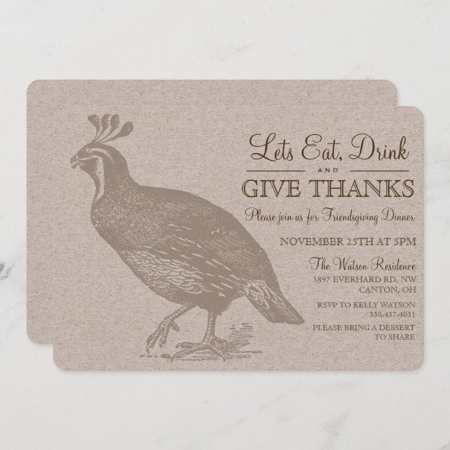 Herbst Potluck Friendsgiving Einladung (Vorne/Hinten)