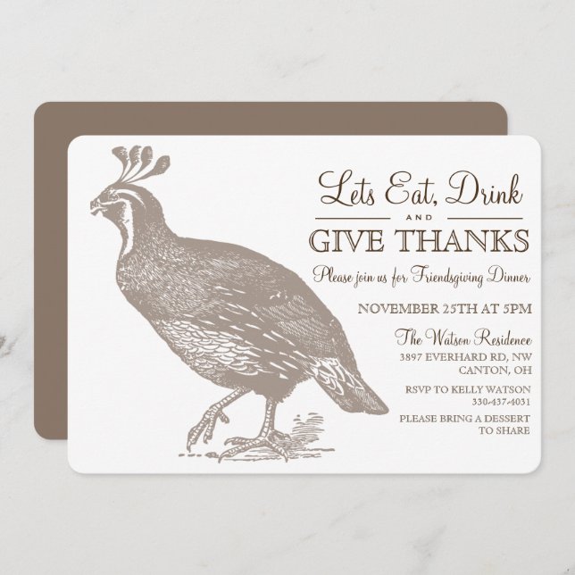 Herbst Potluck Friendsgiving Einladung (Vorne/Hinten)