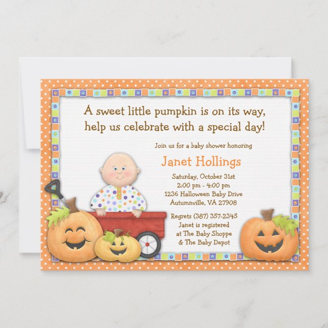 Herbst Pumpkin Babydusche Einladung (Vorderseite)