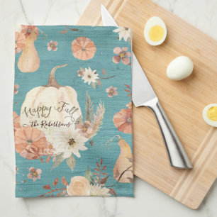 Herbst Pumpkin Bläschen Herbst Blätter Aquamariner Geschirrtuch