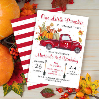 Herbst Pumpkin Blätter Red Truck Herbst Geburtstag Einladung