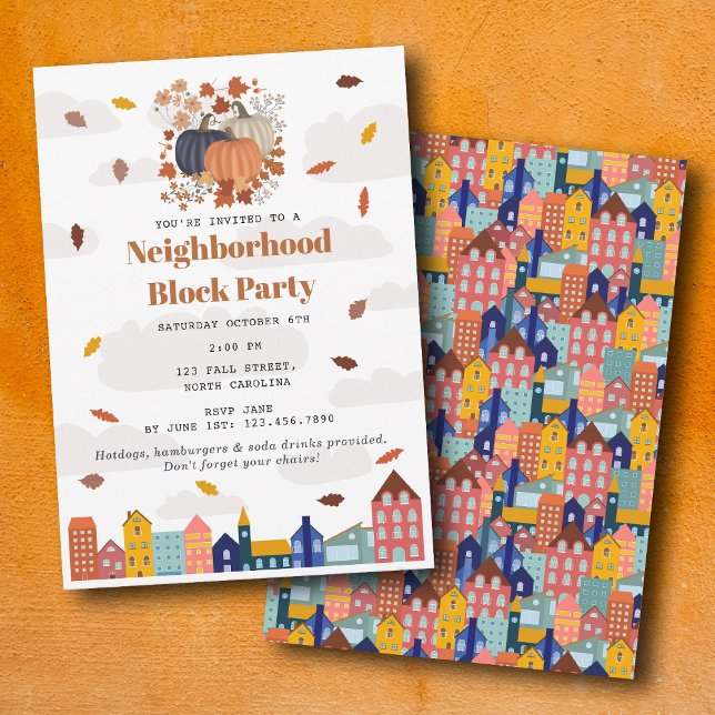 Herbst-Pumpkin-Blockparty im Viertel Einladung (Fall Autumn Pumpkins Neighborhood Block Party Invitation)