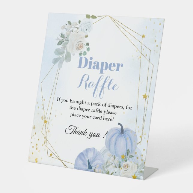 Herbst Pumpkin Diaper Tombola Baby Dusche Zeichen Sockelschild (Vorderseite)