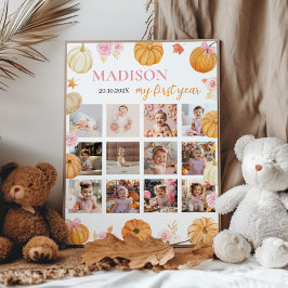 Herbst Pumpkin Erstes Jahr Foto Meilenstein Poster