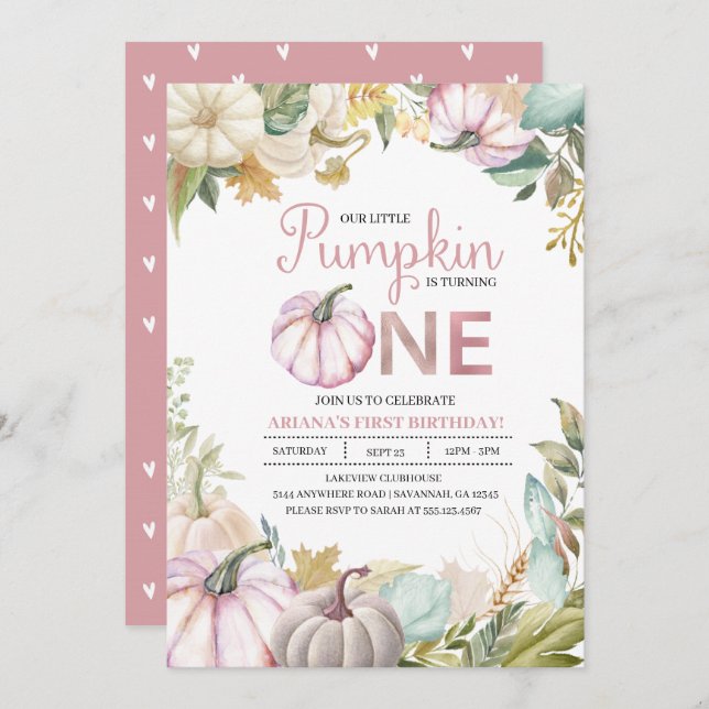 Herbst Pumpkin Herbst Erstgeburtstag Einladung Mäd (Vorne/Hinten)