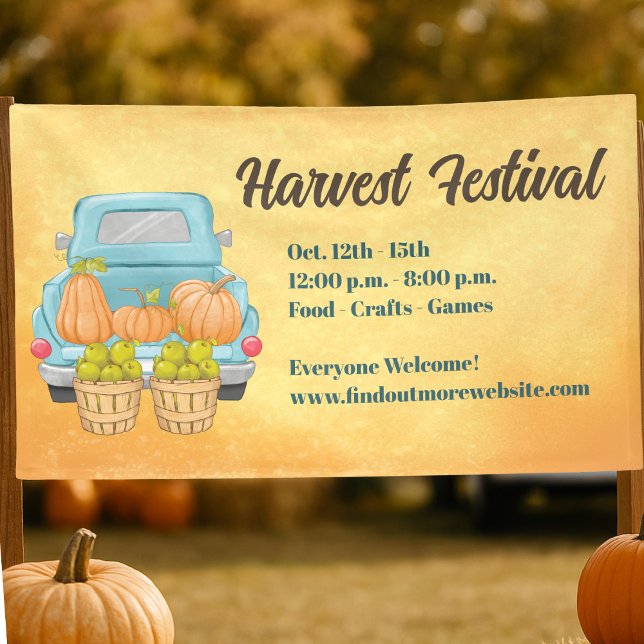 Herbst Pumpkin Herbstfestival Banner (Fall Harvest Festival banner with pumpkins, truck, and event details. Perfect for festive autumn dec)