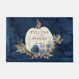 Herbst Pumpkin Navy Willkommen Mat Familienname Fußmatte