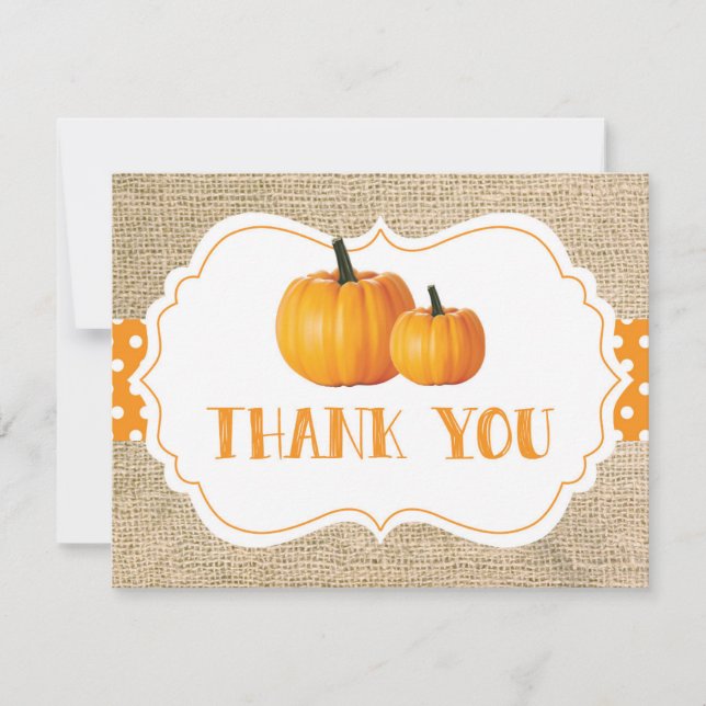 Herbst Pumpkin Orange Burlap Danke Karte (Vorderseite)