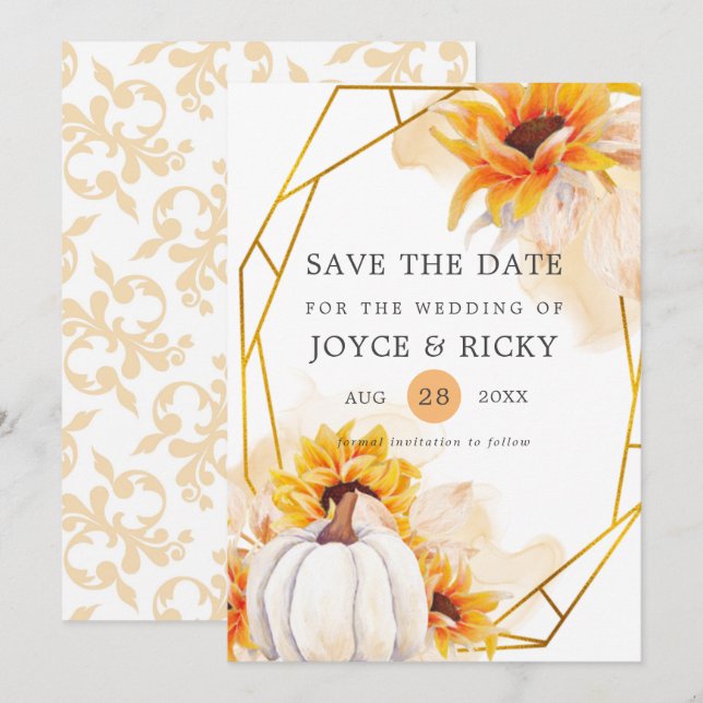 Herbst Pumpkin Save the Date Hochzeit Einladung (Vorne/Hinten)