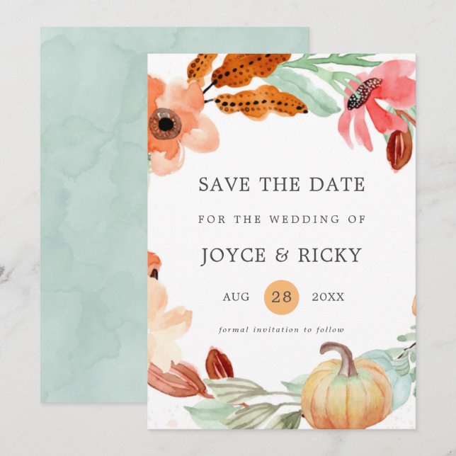 Herbst Pumpkin Save the Date Hochzeitseinladung Einladung (Vorne/Hinten)