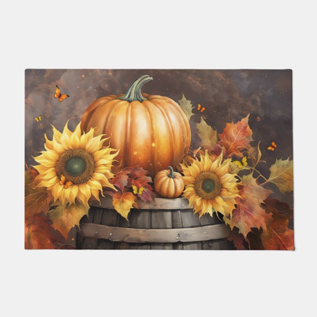 Herbst Pumpkin Sonnenblumen Land Fußmatte (Vorderseite)