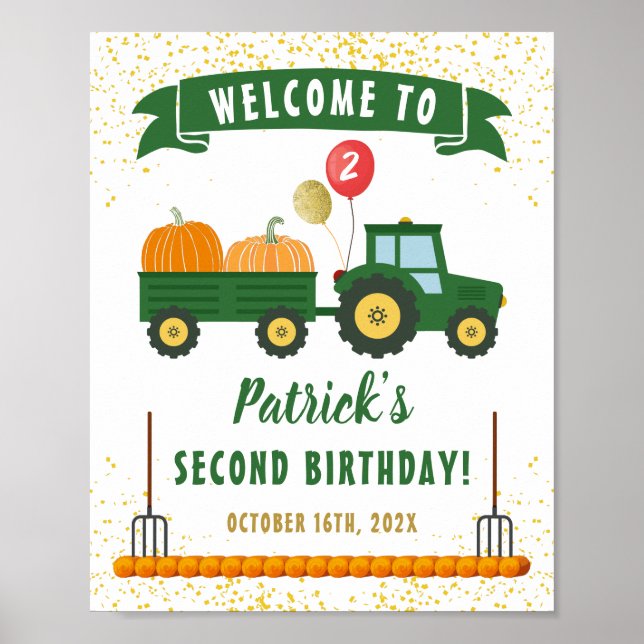 Herbst Pumpkin Traktor Herbst Geburtstag Willkomme Poster (Vorne)