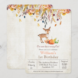 Herbst Pumpkin und Hirsch 1. Geburtstag Einladung