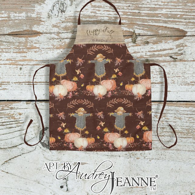 Herbst Pumpkins Scarecrow Happy Fall Familienname Schürze (Von Creator hochgeladen)