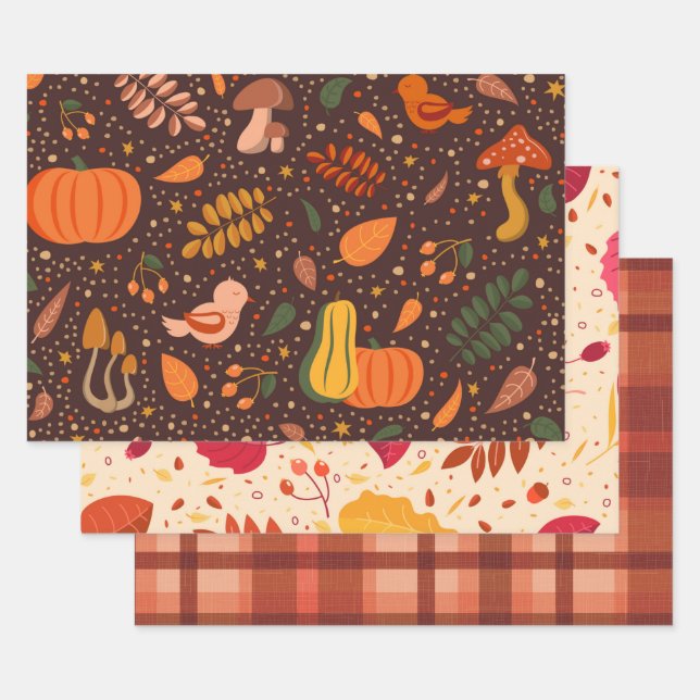 Herbst Pumpkins und Blätter Wrapping Paper Set (Set)