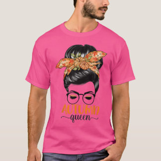 Herbst Queen Pumpkin Messy Bun Fall Verlass Maple T-Shirt