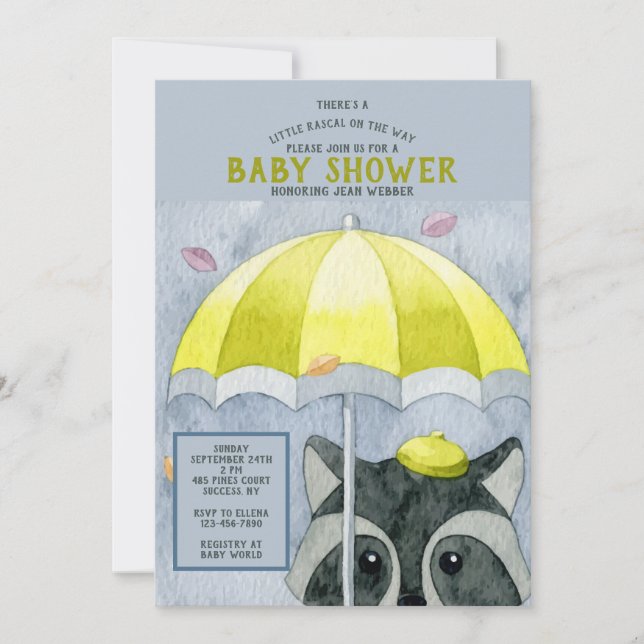 Herbst Raccoon Kinderdusche Einladung (Vorderseite)