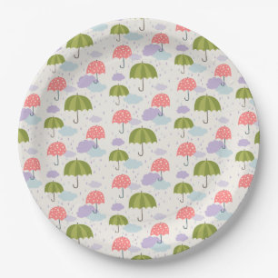 Herbst-regnerischer Tag mit Regenschirm-Muster Pappteller