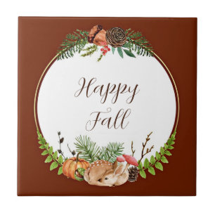 Herbst Reh und Natur mit anpassbarem Text  Fliese