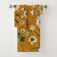 Herbst Retro Boho Mustard Blume Muster