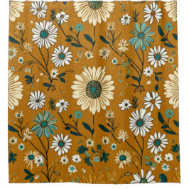 Herbst Retro Boho Mustard Blume Muster Duschvorhang