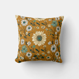 Herbst Retro Boho Mustard Blume Muster Kissen