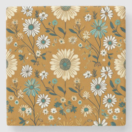 Herbst Retro Boho Mustard Blume Muster Steinuntersetzer
