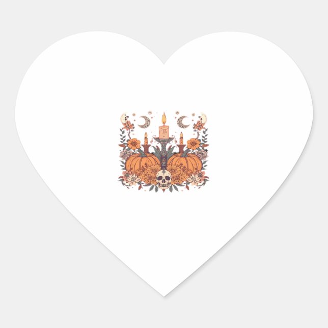 Herbst Rituale � Pumpkins, Kerzen und Crescent Ha Herz-Aufkleber (Vorderseite)