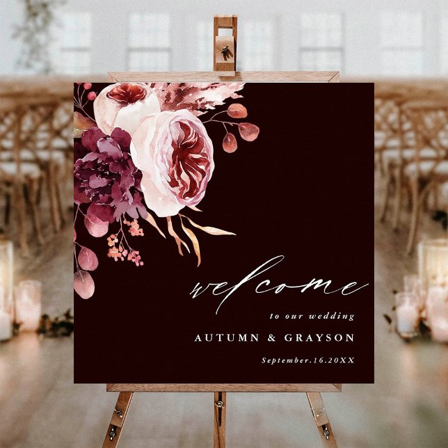 Herbst Romance Dark Burgundy Wedding Willkommen Poster (Von Creator hochgeladen)