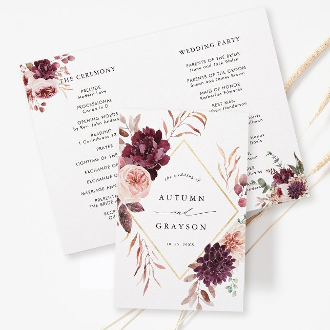 Herbst-Romance-Elegant-Hochzeitsprogramm für Burgu (Front & Inside)