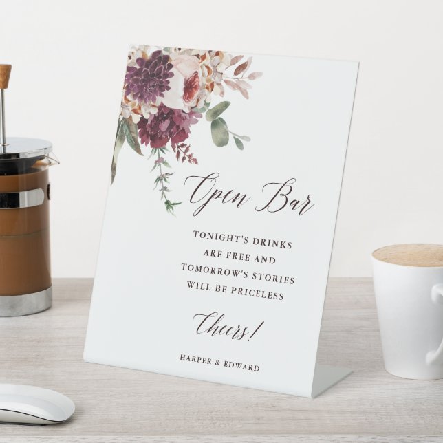 Herbst Romance Floral Wedding Open Bar Sockelschild (In SItu)