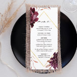 Herbst Romance Gold Frame Burgundy Wedding Menükarte<br><div class="desc">Dieses Hochzeitsmenü umfasst einen Aquarellkranz aus Dahlien,  Rose aus dem Garten und Pony in bordeauxrot,  Maron,  rot rosa über den Herbstlauben mit einem Imitat goldenen Rahmen in Diamantform. Klicken Sie auf die SCHALTFLÄCHE BLAUE DESIGN TOOL,  um eine erweiterte Anpassung dieses Designs zu erhalten. Matching-Elemente sind ebenfalls verfügbar.</div>