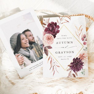 Herbst-Romance-Gold-Rahmen-Burgundy-Hochzeitsfest- Save The Date