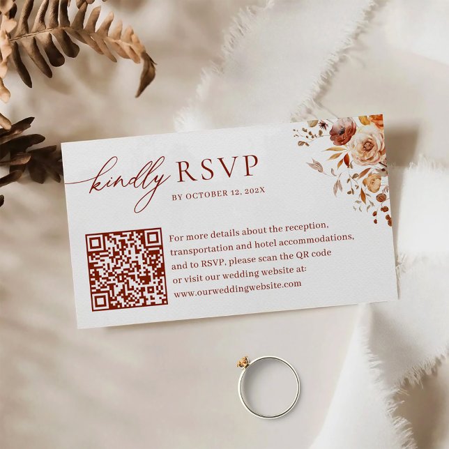 Herbst Romance QR Code Wedding RSVP Begleitkarte (Von Creator hochgeladen)