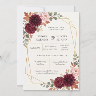 Herbst-Romanik Goldene Blumen Hochzeitseinladung Einladung