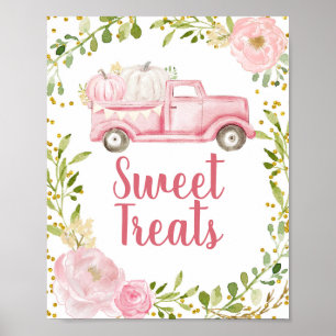 Herbst Rosa Kürbis Vintage-LKW Süße Leckereien Sch Poster