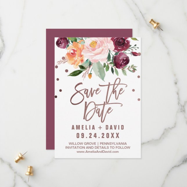 Herbst | Rosen Gold Light Save the Date Card (Vorderseite/Rückseite Beispiel)
