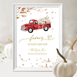 Herbst-Rot-Vintage-LKW-Geschenke-Baby-Party-Schild Poster