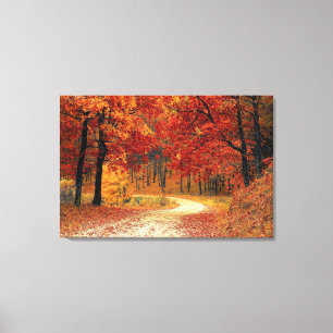 Herbst Rote Jahreszeit Landschaft gestreiften Canv Leinwanddruck