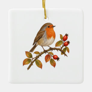 Herbst-Rotkehlchen für ein Wald-Weihnachten Keramikornament